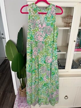 Lilly Pulitzer Green Pink Floral Maxi Dress